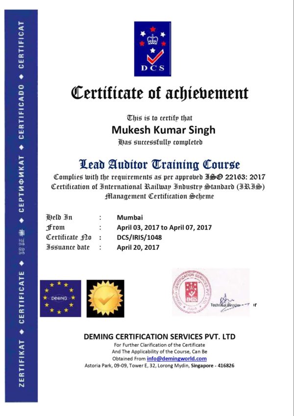 ISO 22163 Certification Of International Railway Industries Standard