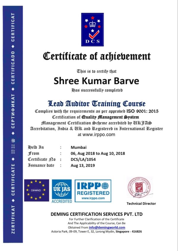 5 days training on ISO 9001 Lead Auditor Training Program