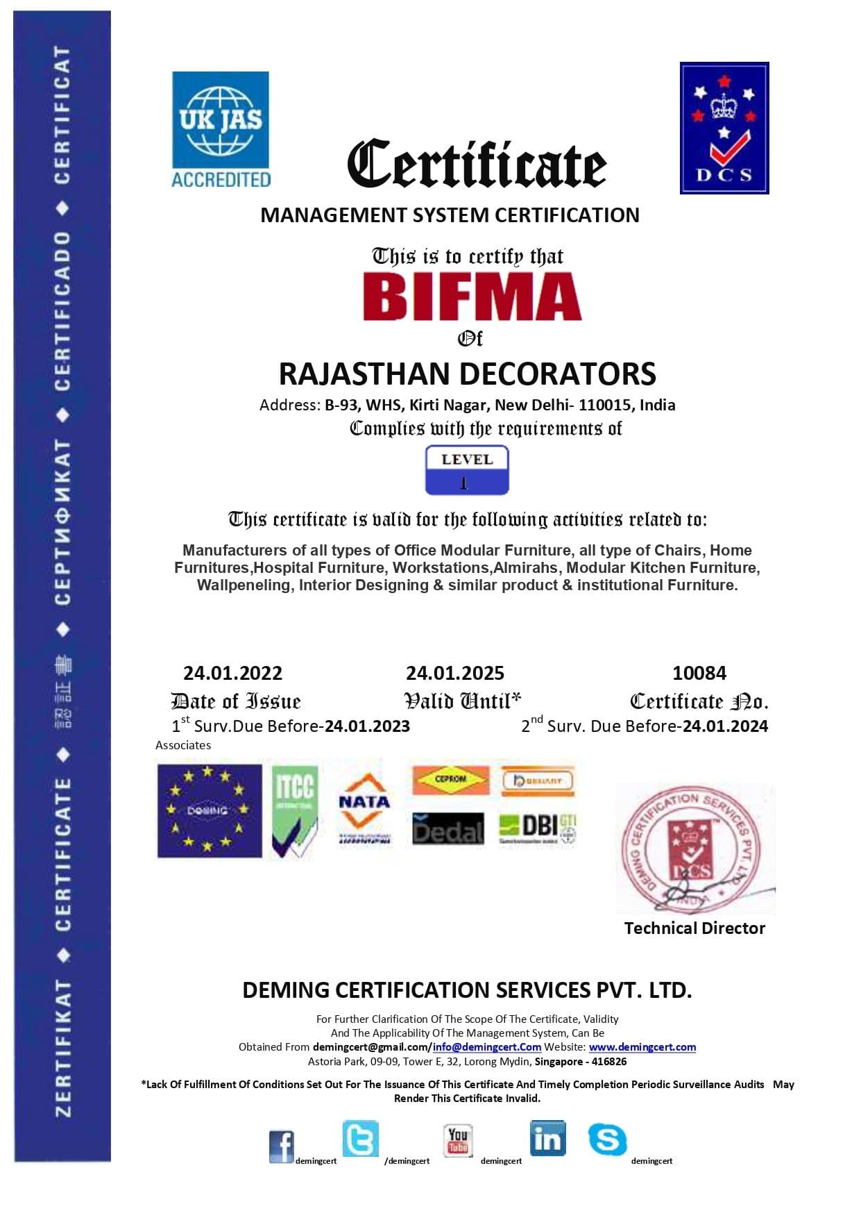 Bifma Certificate For Furniture And Allied Product