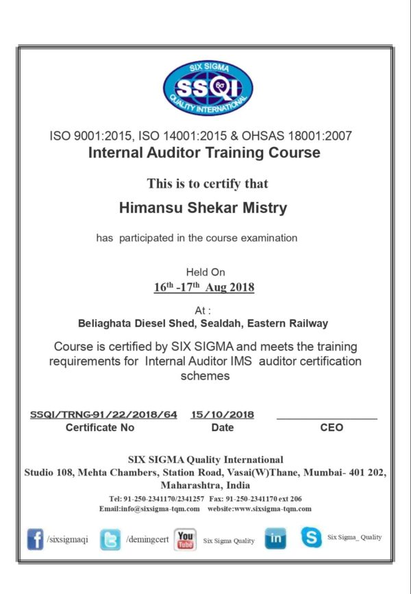 2 days Internal Auditor Training on ISO 45001: 2018